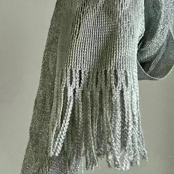 Vintage Manifattura Silver Gray Glittery Formal  Knit Scarf Italy Evening Wear - Picture 8 of 10